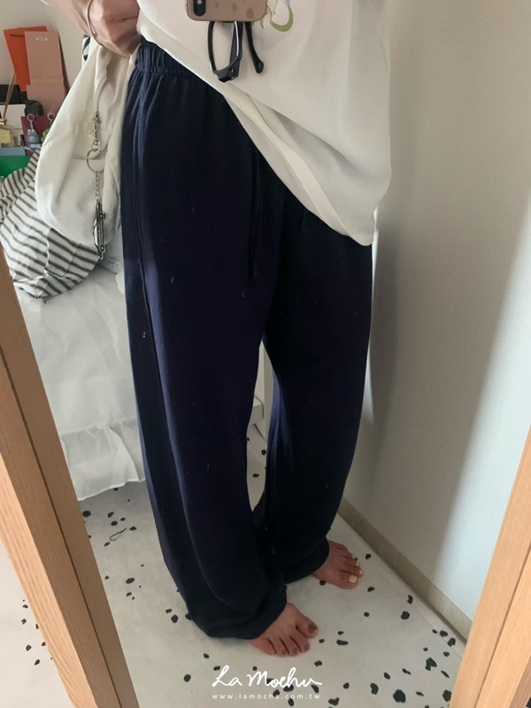 抽繩直筒激瘦棉褲